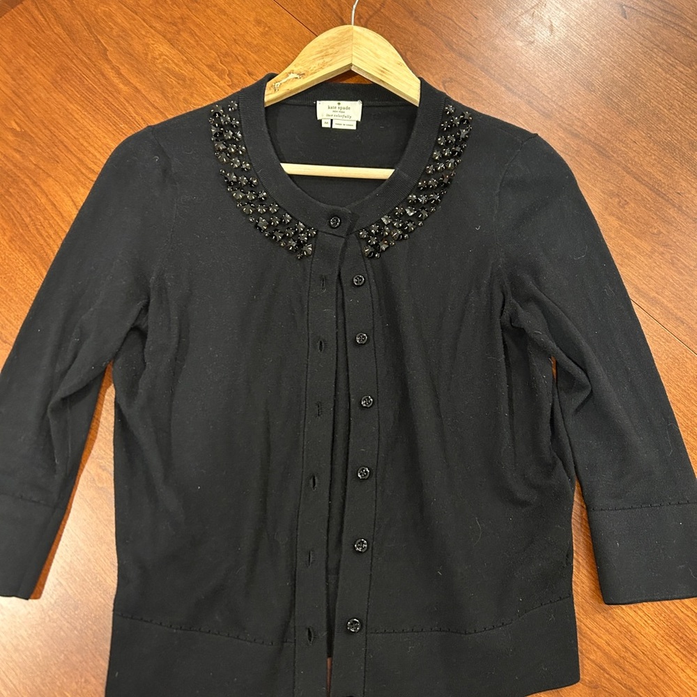 Kate Spade Black Beaded Collar Cardigan